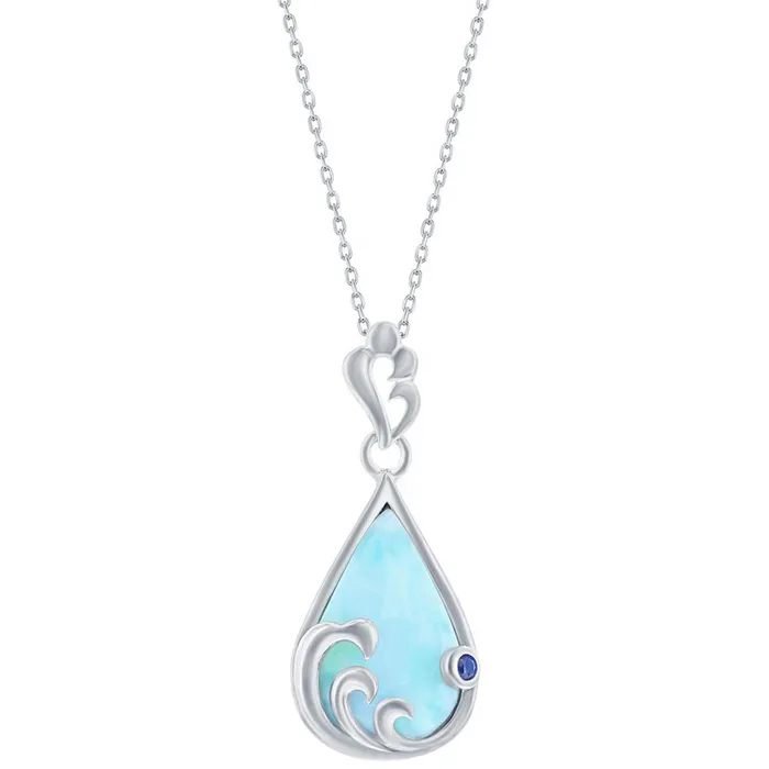 Classic Necklaces Womens Necklace Larimar and Blue CZ Pearshaped Wave M6909 Classic Necklaces Womens Necklace Larimar and Blue CZ Pearshaped Wave M6909
