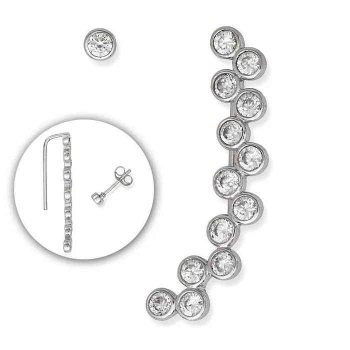 Classic Sterling Silver Bezel Set Zig Zag Climber Earrings Earrings