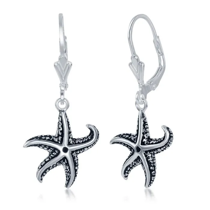 Classic Sterling Silver Starfish Oxidized Earrings Earrings