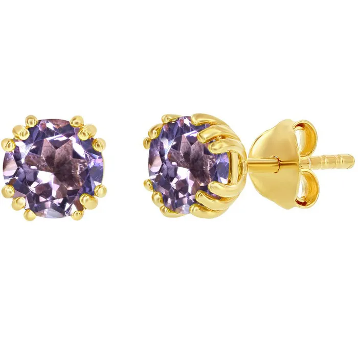 Classic Womens Earrings Gold Plated February Birthstone Round 6mm Stud D8275 Classic Earrings Classic Womens Earrings Gold Plated February Birthstone Round 6mm Stud D8275 Classic Earrings