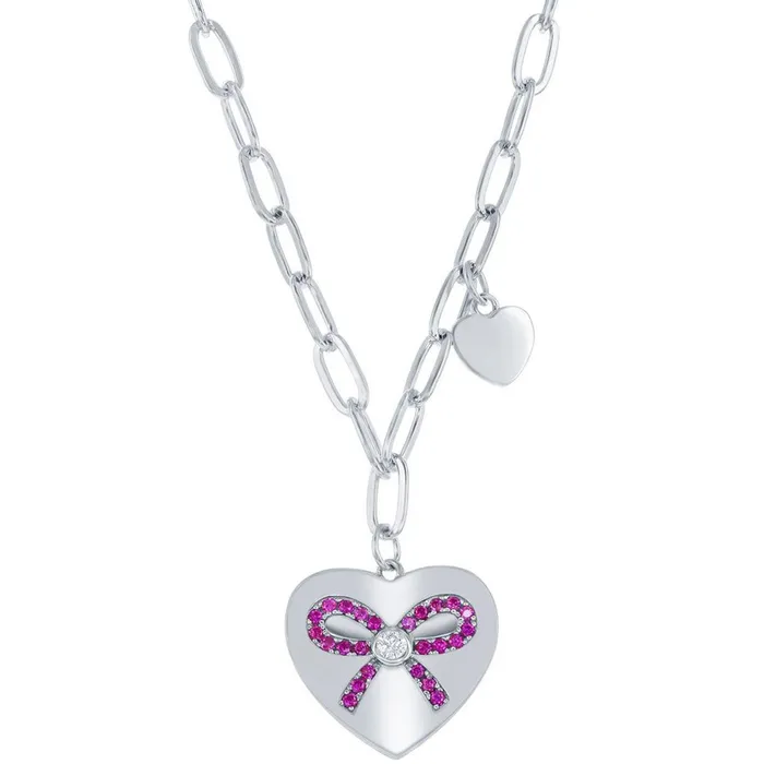 Classic Womens Necklace Sterling Heart with Ruby CZ Ribbon Paperclip M6782 Classic Necklaces Classic Womens Necklace Sterling Heart with Ruby CZ Ribbon Paperclip M6782 Classic Necklaces