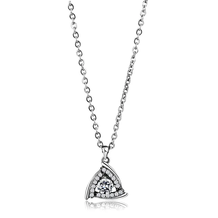 DA301 High polished no plating Stainless Steel Chain Pendant with AAA Grade CZ in Clear Alamode Necklaces DA301 High polished no plating Stainless Steel Chain Pendant with AAA Grade CZ in Clear Alamode Necklaces