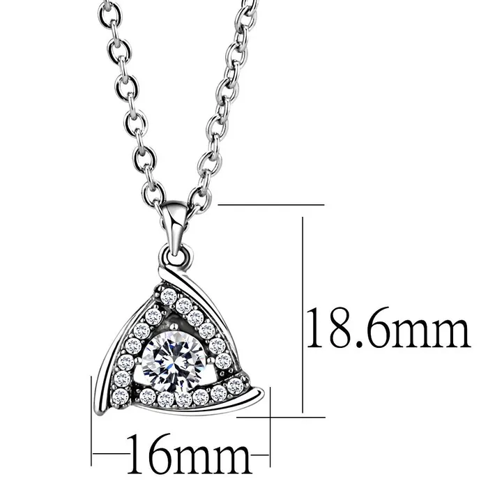 DA301 High polished no plating Stainless Steel Chain Pendant with AAA Grade CZ in Clear Alamode Necklaces