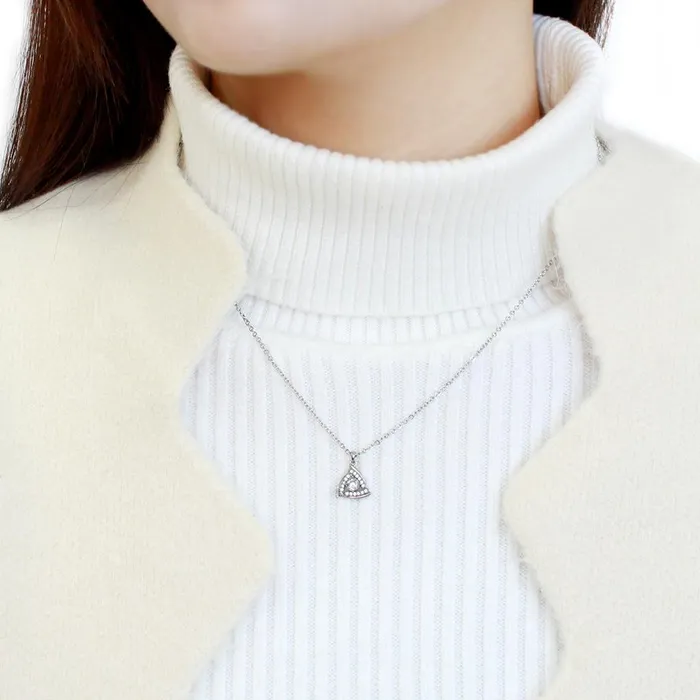 DA301 High polished no plating Stainless Steel Chain Pendant with AAA Grade CZ in Clear Alamode Necklaces