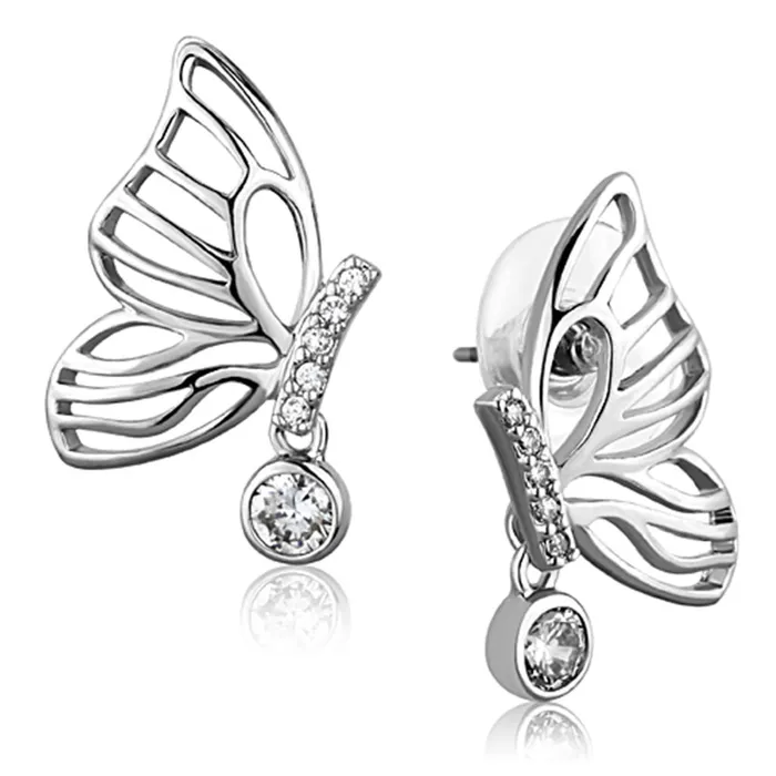 Earrings Alamode 3W618 Rhodium Brass Earrings with AAA Grade CZ in Clear