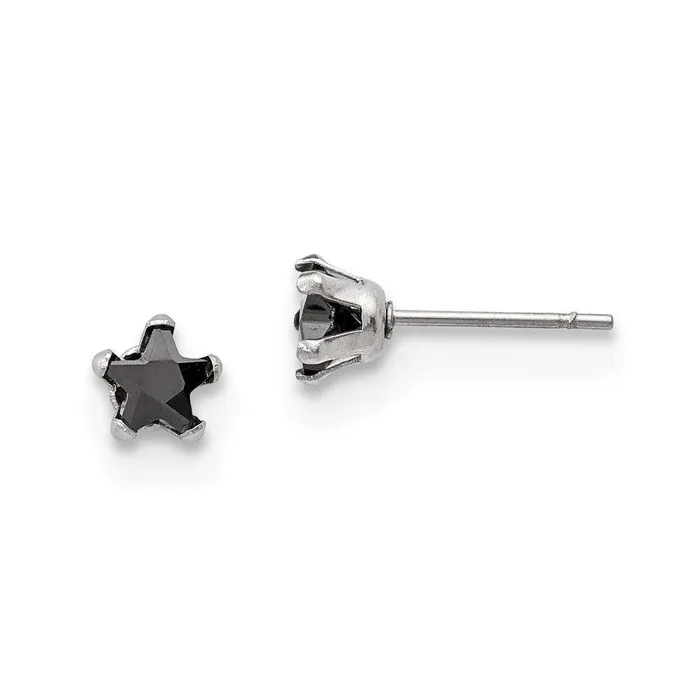 Earrings Chisel Stainless Steel Polished 5mm Black Star CZ Stud Post Earrings Earrings Chisel Stainless Steel Polished 5mm Black Star CZ Stud Post Earrings