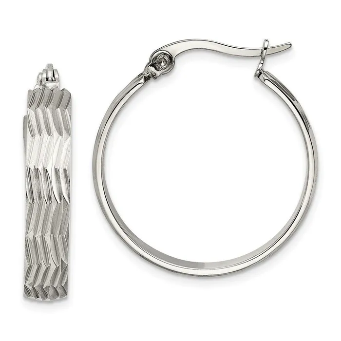 Earrings Chisel Stainless Steel Textured Hoop Earrings
