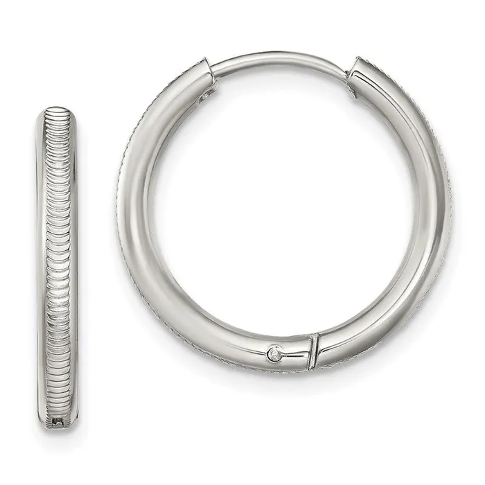 Earrings Stainless Steel Polished and Textured 25mm Hinged Hoop Earrings Chisel Earrings Stainless Steel Polished and Textured 25mm Hinged Hoop Earrings Chisel