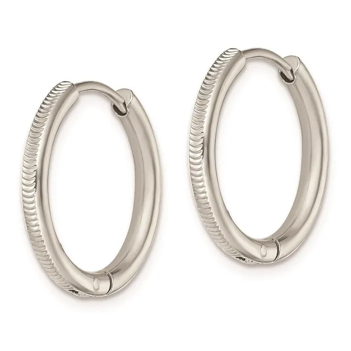 Earrings Stainless Steel Polished and Textured 25mm Hinged Hoop Earrings Chisel Earrings Stainless Steel Polished and Textured 25mm Hinged Hoop Earrings Chisel