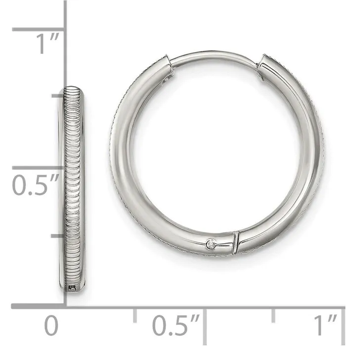 Earrings Stainless Steel Polished and Textured 25mm Hinged Hoop Earrings Chisel Earrings Stainless Steel Polished and Textured 25mm Hinged Hoop Earrings Chisel