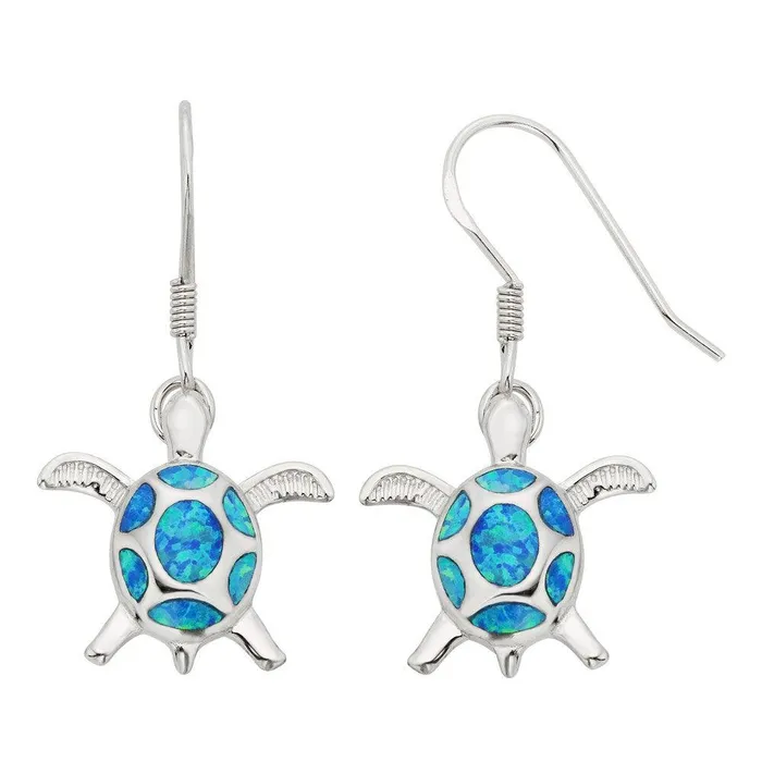 Earrings Sterling Silver Blue Inlay Opal Turtle Earrings Classic