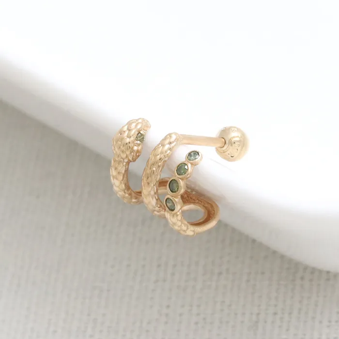 from J Shop Earrings Green Diamond Snake Hoop Ear Piercing