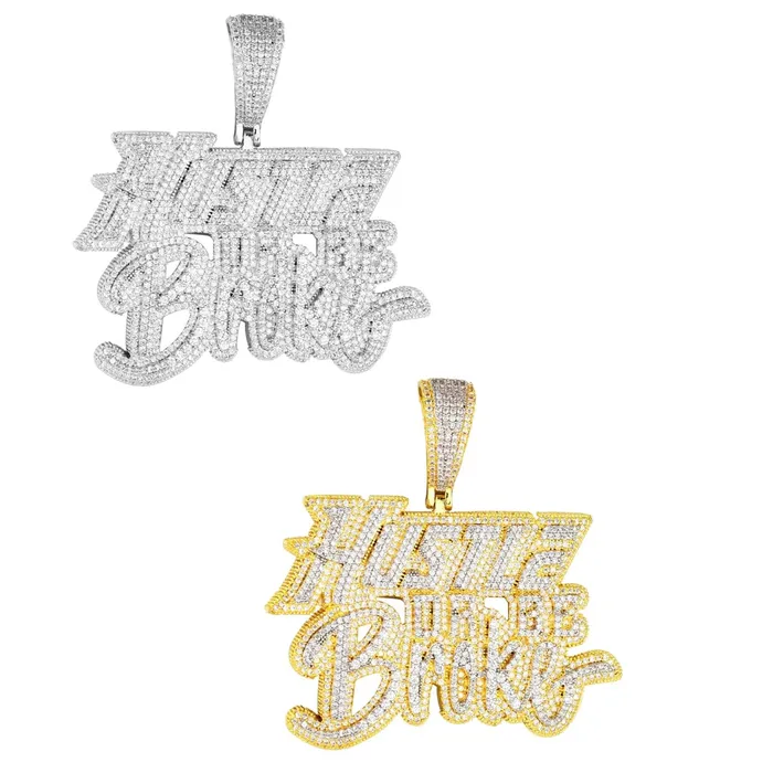 Hustle or Be Broke Diamond Statement Pendant Chain VVS Jewelry Necklaces
