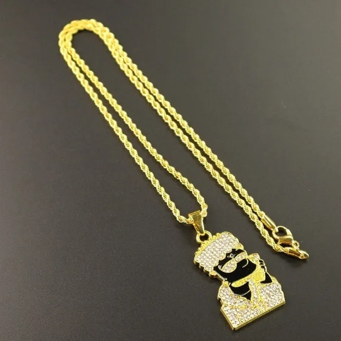 Iced Out Bart Simpson Inspired Gold Necklace VVS Jewelry Necklaces