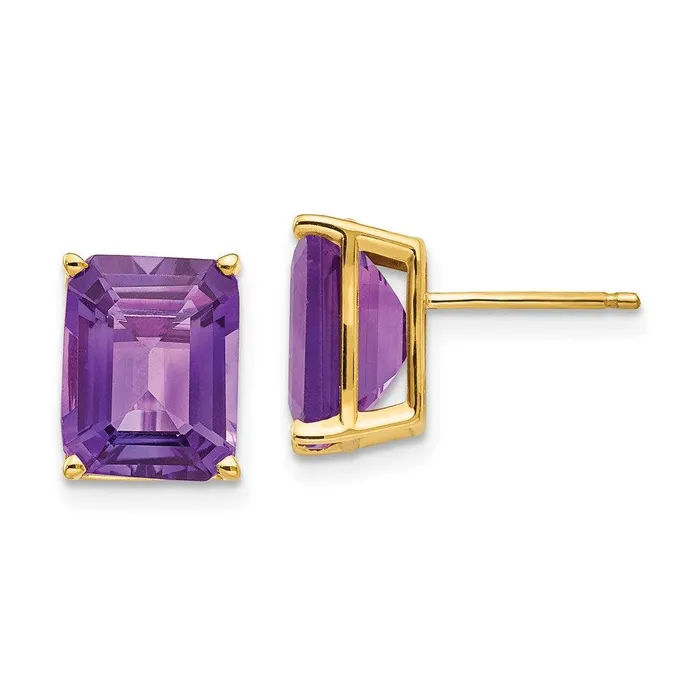 Jewelry Earrings 14k 10x8mm Emerald Cut Amethyst Earrings