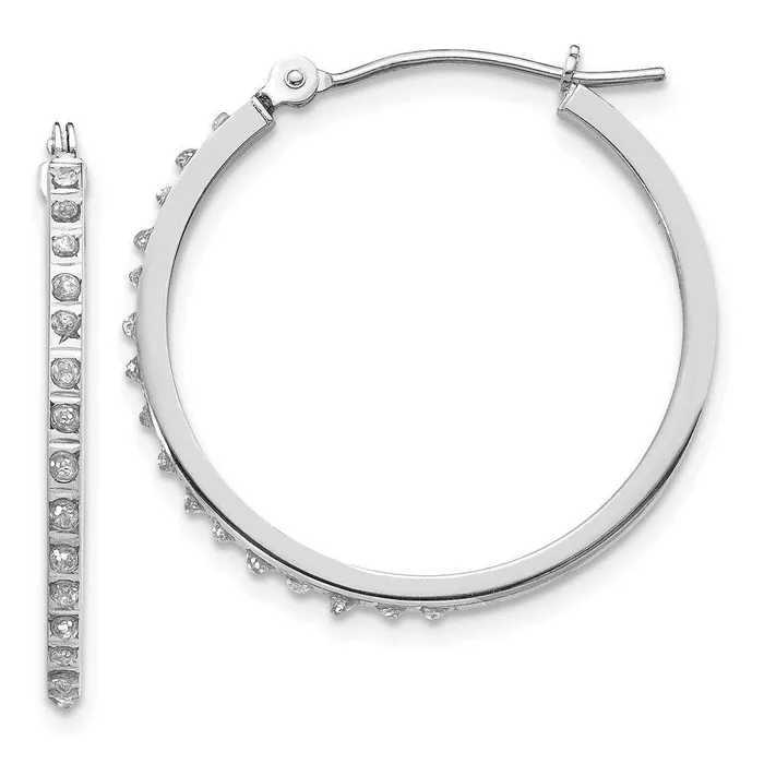 Jewelry Earrings 14k White Gold Diamond Fascination Round Hinged Hoop Earrings Jewelry Earrings 14k White Gold Diamond Fascination Round Hinged Hoop Earrings