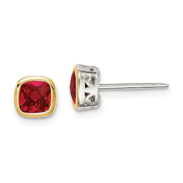 Jewelry Earrings Sterling Silver w 14K Accent Created Ruby Square Stud Earrings