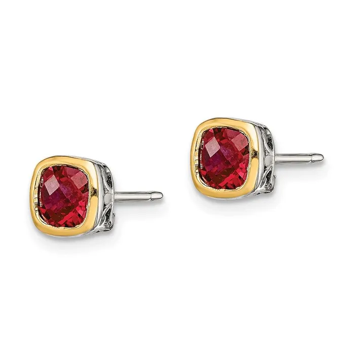 Jewelry Earrings Sterling Silver w 14K Accent Created Ruby Square Stud Earrings Jewelry Earrings Sterling Silver w 14K Accent Created Ruby Square Stud Earrings