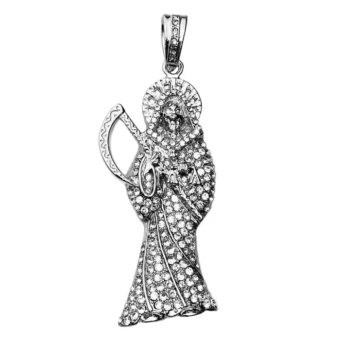 La Santa Muerte Iced Flooded Out Pendant Silver Tone 35 Bling Cartel Admin Necklaces La Santa Muerte Iced Flooded Out Pendant Silver Tone 35 Bling Cartel Admin Necklaces
