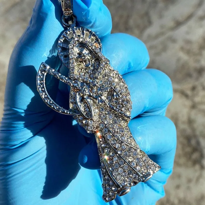 La Santa Muerte Iced Flooded Out Pendant Silver Tone 35 Bling Cartel Admin Necklaces La Santa Muerte Iced Flooded Out Pendant Silver Tone 35 Bling Cartel Admin Necklaces