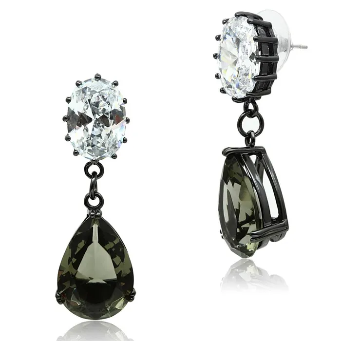 LO3689 Ruthenium Brass Earrings with Synthetic Synthetic Glass in Black Diamond Alamode Earrings LO3689 Ruthenium Brass Earrings with Synthetic Synthetic Glass in Black Diamond Alamode Earrings
