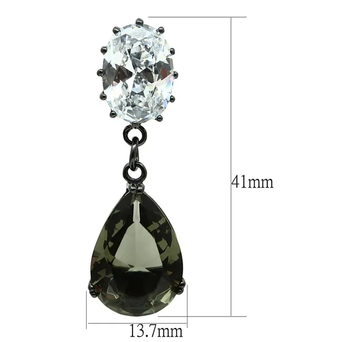 LO3689 Ruthenium Brass Earrings with Synthetic Synthetic Glass in Black Diamond Alamode Earrings