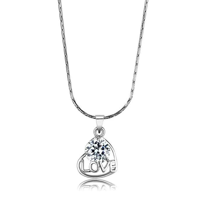 LO4151 Rhodium Brass Chain Pendant with AAA Grade CZ in Clear Alamode Necklaces LO4151 Rhodium Brass Chain Pendant with AAA Grade CZ in Clear Alamode Necklaces