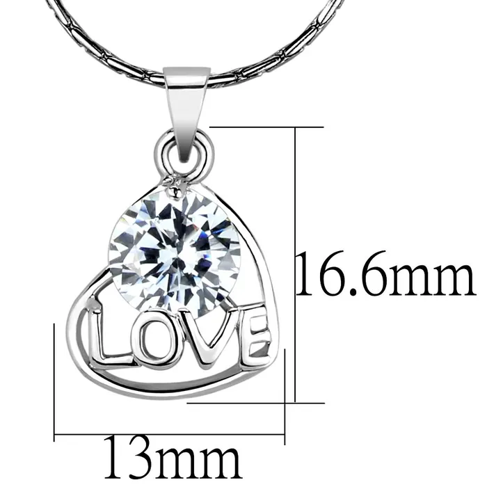LO4151 Rhodium Brass Chain Pendant with AAA Grade CZ in Clear Alamode Necklaces