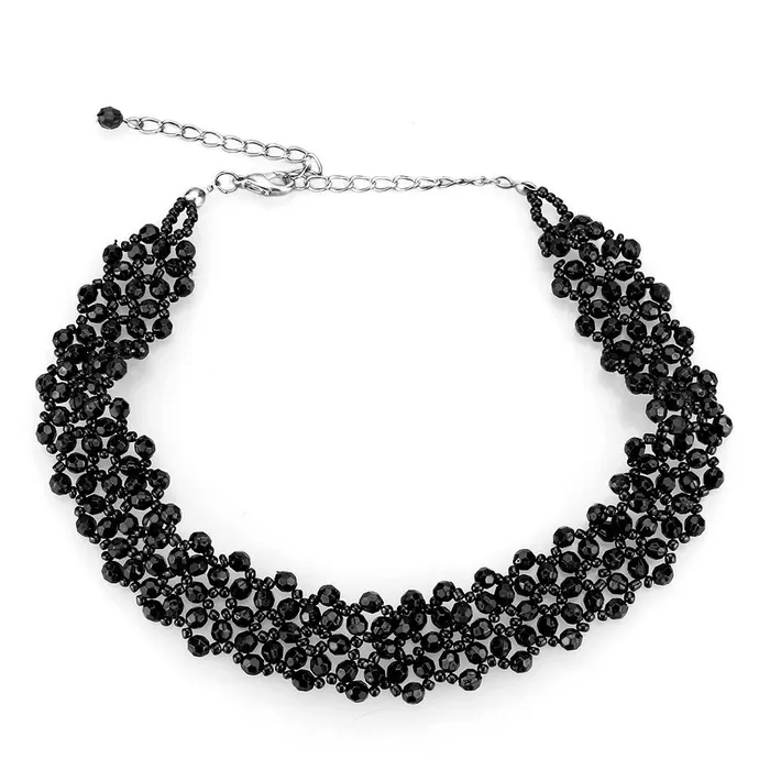LO4720 Rhodium Stainless Steel Necklace with Synthetic Synthetic Glass in Jet Alamode Necklaces LO4720 Rhodium Stainless Steel Necklace with Synthetic Synthetic Glass in Jet Alamode Necklaces