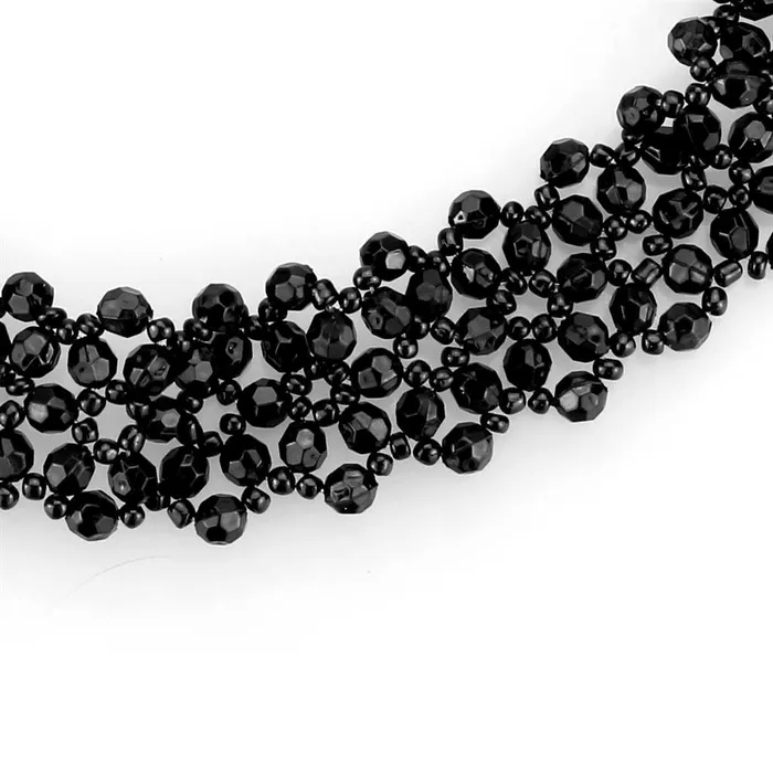LO4720 Rhodium Stainless Steel Necklace with Synthetic Synthetic Glass in Jet Alamode Necklaces