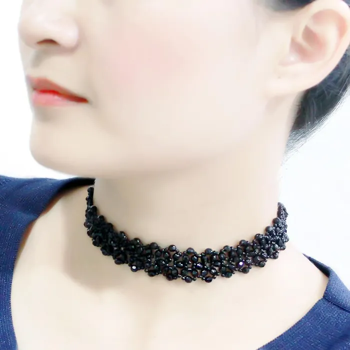 LO4720 Rhodium Stainless Steel Necklace with Synthetic Synthetic Glass in Jet Alamode Necklaces