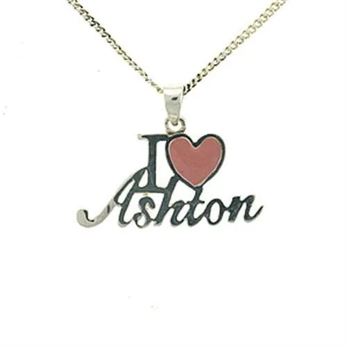 LOA540 Silver Brass Chain Pendant with Epoxy in Rose Alamode Necklaces