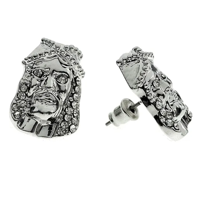 Long Jesus Silver Tone Bling Earrings 19MM Bling Cartel Admin Earrings