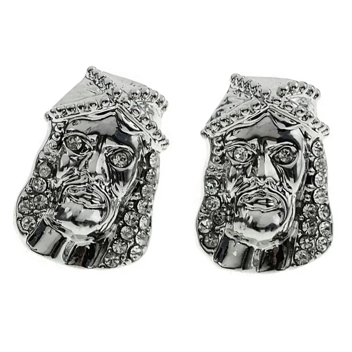 Long Jesus Silver Tone Bling Earrings 19MM Bling Cartel Admin Earrings