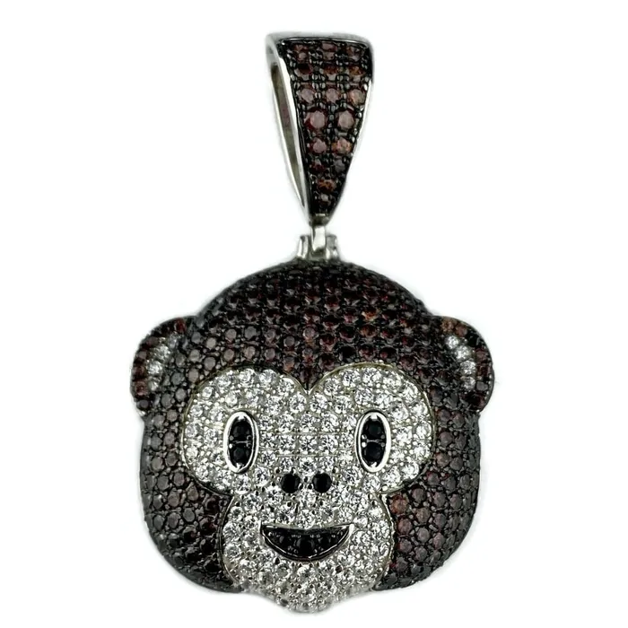 Necklaces Bling Cartel Admin 925 Sterling Silver Brown Monkey Emoji Iced CZ Flooded Out Pendant Necklaces Bling Cartel Admin 925 Sterling Silver Brown Monkey Emoji Iced CZ Flooded Out Pendant