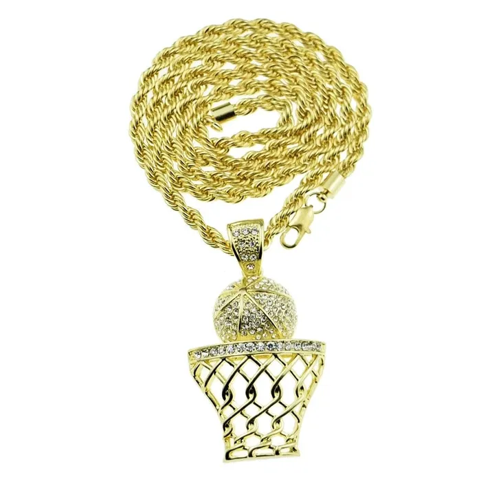 Necklaces Bling Cartel Admin Basketball Hoop Rope Chain Gold Finish Necklace 30