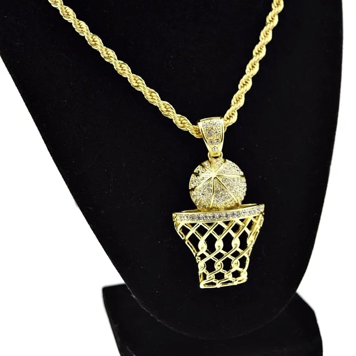 Necklaces Bling Cartel Admin Basketball Hoop Rope Chain Gold Finish Necklace 30