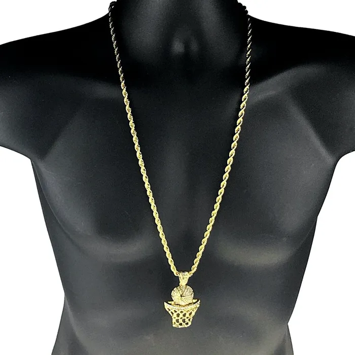 Necklaces Bling Cartel Admin Basketball Hoop Rope Chain Gold Finish Necklace 30