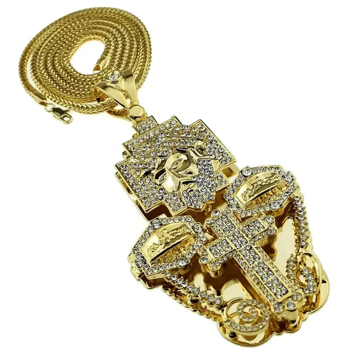 Necklaces Bling Cartel Admin Huge Jesus 3D Combo 36 Franco Chain Gold Finish Necklace