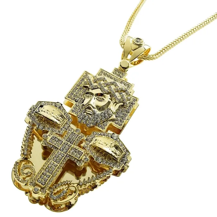 Necklaces Bling Cartel Admin Huge Jesus 3D Combo 36 Franco Chain Gold Finish Necklace