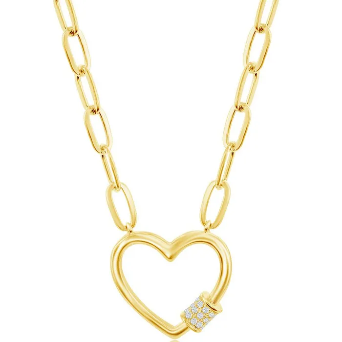 Necklaces Classic Classic Womens Necklace GP Sterling Micro Pave CZ Heart Carabiner M6778GP