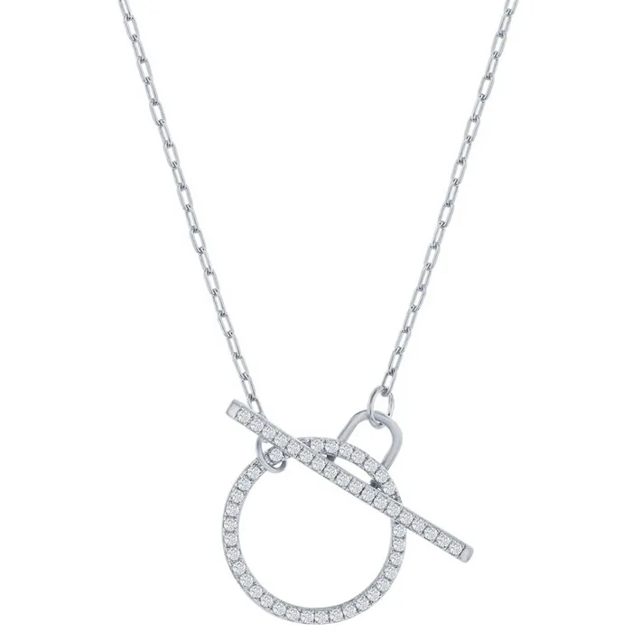 Necklaces Classic Classic Womens Necklace Sterling Silver Paperclip White CZ Circle Toggle M6978 Necklaces Classic Classic Womens Necklace Sterling Silver Paperclip White CZ Circle Toggle M6978