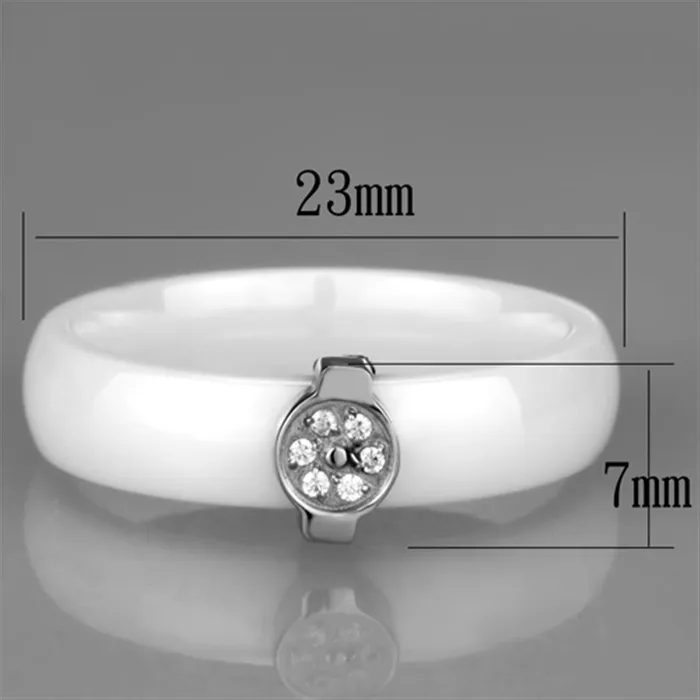 Rings Alamode 3W958 High polished no plating Stainless Steel Ring with Ceramic in White