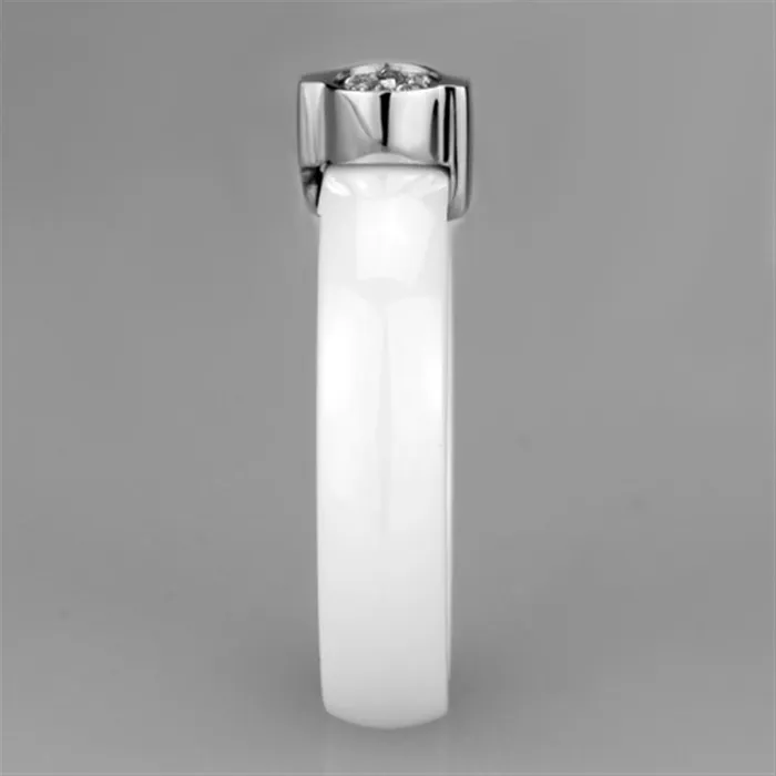 Rings Alamode 3W958 High polished no plating Stainless Steel Ring with Ceramic in White