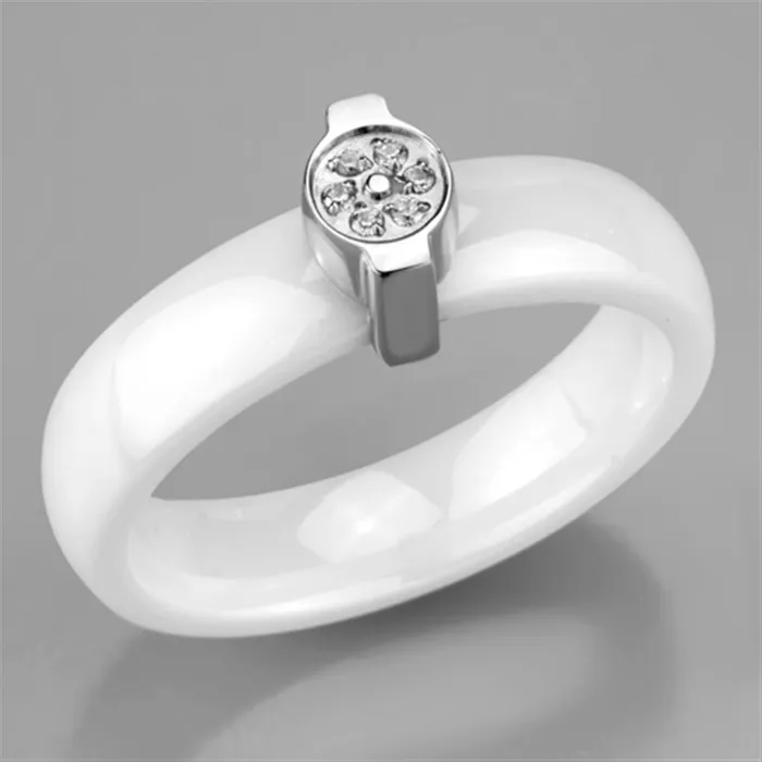 Rings Alamode 3W958 High polished no plating Stainless Steel Ring with Ceramic in White
