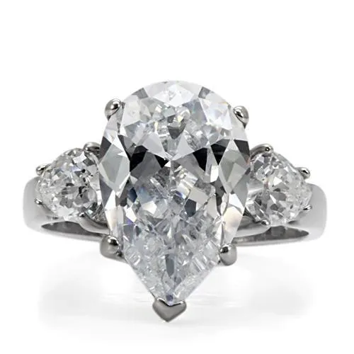 Rings Alamode TK076 High polished no plating Stainless Steel Ring with AAA Grade CZ in Clear