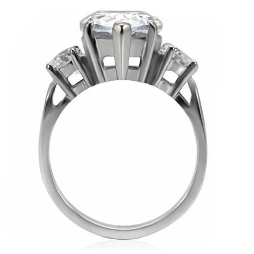 Rings Alamode TK076 High polished no plating Stainless Steel Ring with AAA Grade CZ in Clear
