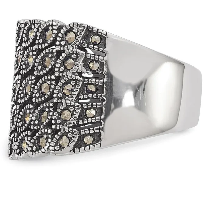 Rings Chisel Stainless Steel Polished and Antiqued Marcasite Ring Rings Chisel Stainless Steel Polished and Antiqued Marcasite Ring