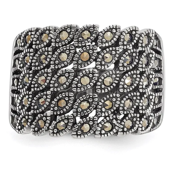 Rings Chisel Stainless Steel Polished and Antiqued Marcasite Ring Rings Chisel Stainless Steel Polished and Antiqued Marcasite Ring