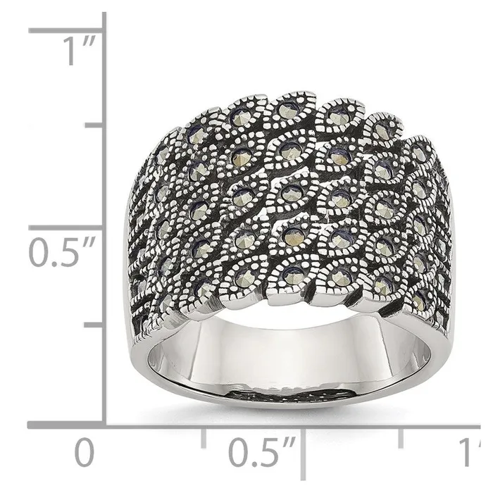 Rings Chisel Stainless Steel Polished and Antiqued Marcasite Ring Rings Chisel Stainless Steel Polished and Antiqued Marcasite Ring